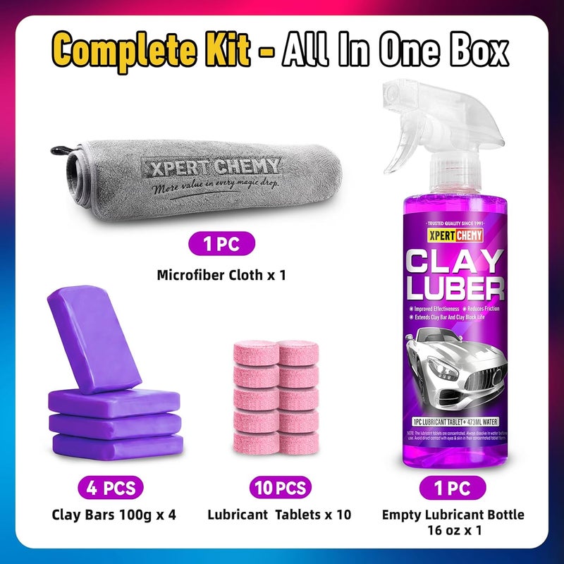 XPERTCHEMY Car Clay Bars Auto Detailing 4 Pack 400g(4x100g) and Clay bar Lubricant Tablets 10 Pack(1pcs=16 oz) Clay bar kit, Spray Bottle and Microfiber Towel for Car Detailing - Image 4